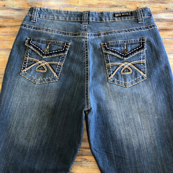 Red Rivet Jeans Capris Cropped Mid Rise Blue Womens Plus Size 18W - Picture 5 of 15